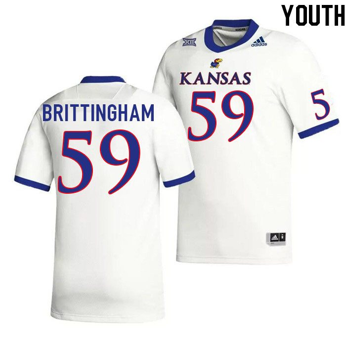 Youth #59 Jaydon Brittingham Kansas Jayhawks College Football Jerseys Stitched Sale-White - Click Image to Close